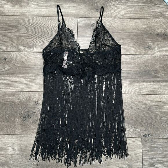 Victoria’s Secret Black Fringe Slip And V-String Panty Size Large - Picture 5 of 16
